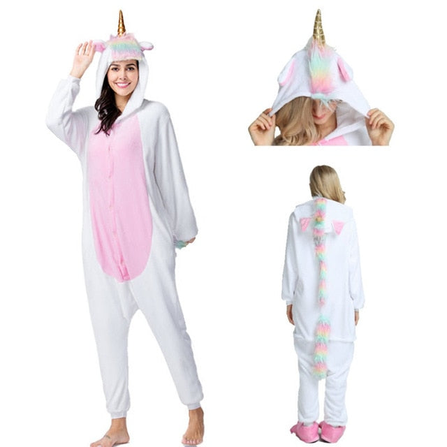 Women Animal Pajamas Flannel Sleep Lounge Adults Sleepwear Cute Unicorn Lemur Tiger Stitch Cartoon Onesies Pyjama Sets