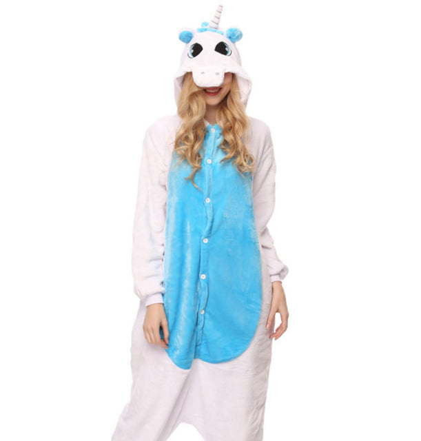 Women Animal Pajamas Flannel Sleep Lounge Adults Sleepwear Cute Unicorn Lemur Tiger Stitch Cartoon Onesies Pyjama Sets