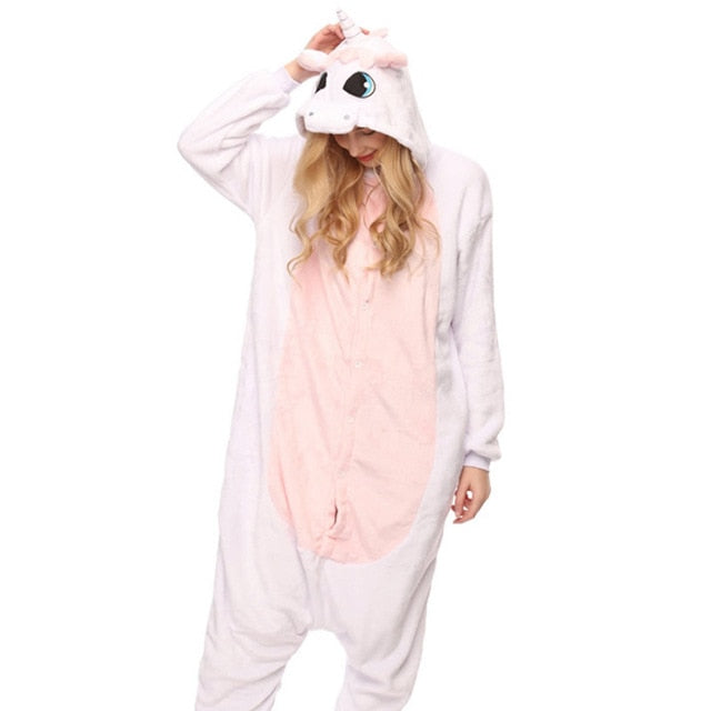 Women Animal Pajamas Flannel Sleep Lounge Adults Sleepwear Cute Unicorn Lemur Tiger Stitch Cartoon Onesies Pyjama Sets