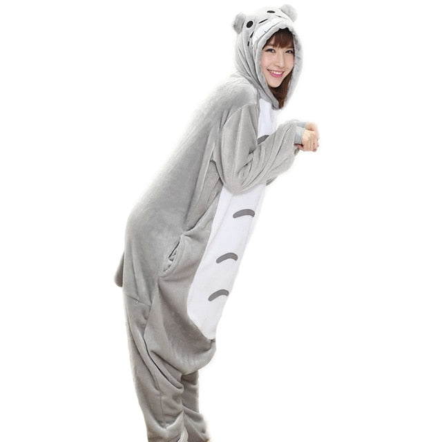 Women Animal Pajamas Flannel Sleep Lounge Adults Sleepwear Cute Unicorn Lemur Tiger Stitch Cartoon Onesies Pyjama Sets