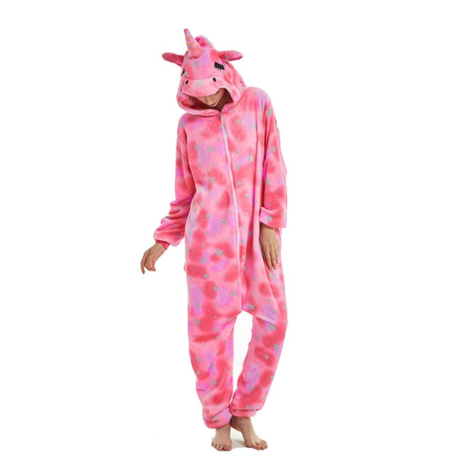Women Animal Pajamas Flannel Sleep Lounge Adults Sleepwear Cute Unicorn Lemur Tiger Stitch Cartoon Onesies Pyjama Sets