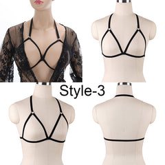Women Black Body Harness Fetish Wear Cage Bra Open Chest Harness Harajuku Gothic Style Crop Top Bondage Lingerie Garter Belt
