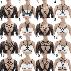 Women Black Body Harness Fetish Wear Cage Bra Open Chest Harness Harajuku Gothic Style Crop Top Bondage Lingerie Garter Belt