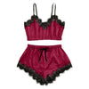 Image of Women Bow Sleepwear Sleeveless Strap Nightwear Lace Trim Satin Cami Top Pajama Sets femme sexy lingerie pyjamas women