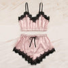 Image of Women Bow Sleepwear Sleeveless Strap Nightwear Lace Trim Satin Cami Top Pajama Sets femme sexy lingerie pyjamas women