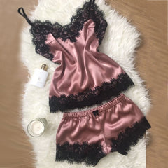 Women Clothes Healthy Fashion Simple Home Wear Sets Sexy Lace Sleepwear Lingerie Babydoll Nightwear Satin Cami Top femme 2019
