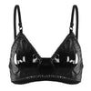 Image of Women Girls Sexy Open Cup Latex Bra Nipple Triangle Bralette Wire-free Unlined Bra Top Lingerie Vintage Leather Bras for Sex BH