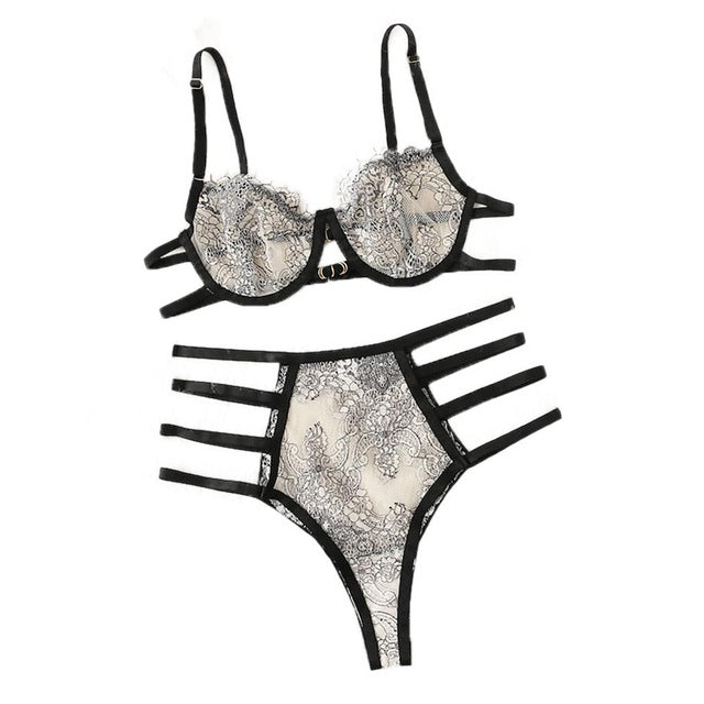 Women Lingerie Corset Lace Underwire Racy Muslin Sleepwear Underwear Tops and Briefs Fashion Sous Vetement Femme Sexy Ensemble