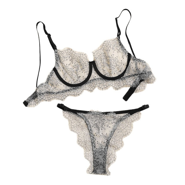 Women Lingerie Corset Lace Underwire Racy Muslin Sleepwear Underwear Tops and Briefs Fashion Sous Vetement Femme Sexy Ensemble
