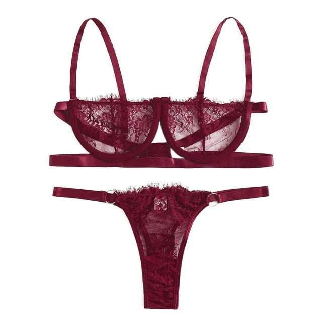 Women Lingerie Corset Lace Underwire Racy Muslin Sleepwear Underwear Tops and Briefs Fashion Sous Vetement Femme Sexy Ensemble