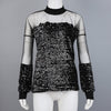 Image of Women Mesh Patchwork Shirts Sequin Blouse Summer Fashion Ladies Long Sleeve Lace Sheer Shirt Tops Pullover Femme Chemise Clothes