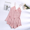 Image of Women Pajamas v-neck Sleepwear sexy set Pijama Silk nightwear Lace homewear Strap Sleep Lounge Pyjama