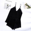 Image of Women Pajamas v-neck Sleepwear sexy set Pijama Silk nightwear Lace homewear Strap Sleep Lounge Pyjama