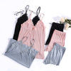 Image of Women Pajamas v-neck Sleepwear sexy set Pijama Silk nightwear Lace homewear Strap Sleep Lounge Pyjama
