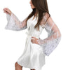 Image of Women Satin Silk Woman Lace Robe Female Lace Bathrobe Womens Robes Sleepwear Ladies Sexy Lingerie Robe Belt Loose Nightgowns &&B