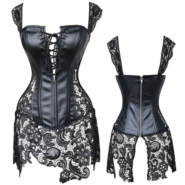 Women Sexy Burlesque Overbust Corset Bustier Top With Mini TuTu Skirt Fancy Dresses Costume Sexy Gothic Corsets Dress