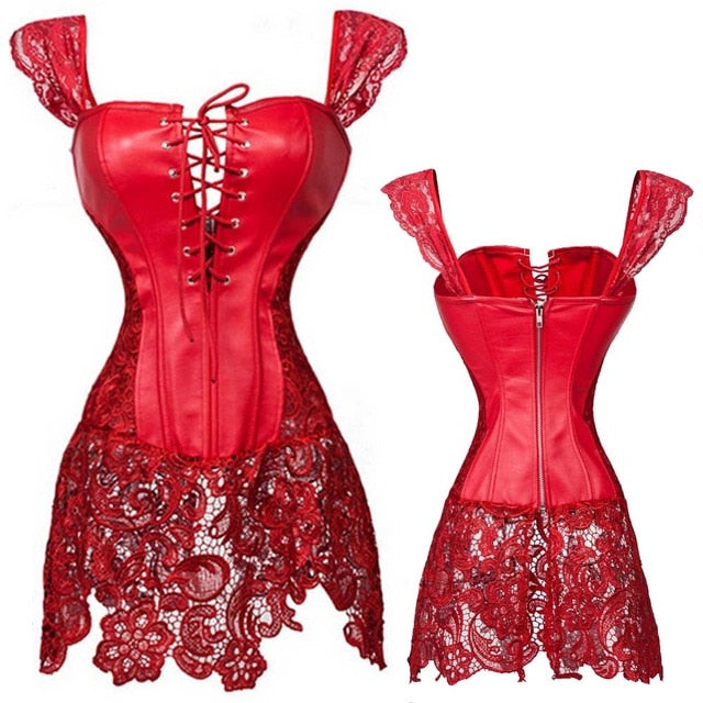 Women Sexy Burlesque Overbust Corset Bustier Top With Mini TuTu Skirt Fancy Dresses Costume Sexy Gothic Corsets Dress
