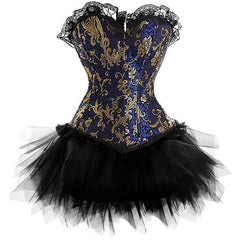 Women Sexy Burlesque Overbust Corset Bustier Top With Mini TuTu Skirt Fancy Dresses Costume Sexy Gothic Corsets Dress
