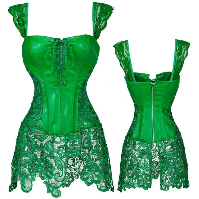 Women Sexy Burlesque Overbust Corset Bustier Top With Mini TuTu Skirt Fancy Dresses Costume Sexy Gothic Corsets Dress