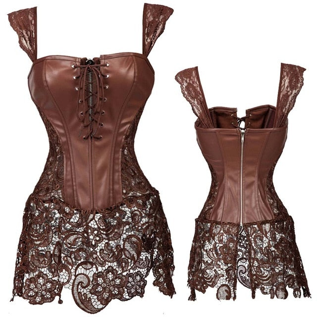 Women Sexy Burlesque Overbust Corset Bustier Top With Mini TuTu Skirt Fancy Dresses Costume Sexy Gothic Corsets Dress