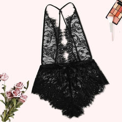 Women Sleepwear Nightwear Lace Sexy Solid Deep V-neck Jumpsuit Lingerie Romper Backless Bodysuit Sleepwear Nuisette #2N19