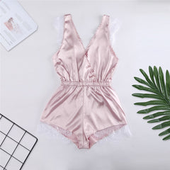 Women Solid Lace Romper bodysuit Jumpsuit Sleepwear Babydoll nightwear women summer plus size solid soft Sexy Lingerie s-3xl#15S