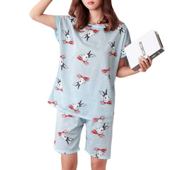 Women Sweet Girls Summer Short Sleeve Sleepwear Cartoon Plus Size Pajamas Loose