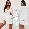 Image of Women Swimsuit Cover Ups Mandarin Sleeve Kaftan Beach Tunic Dress Robe De Plage Solid White Cotton Pareo Beach Cover Up #Q429