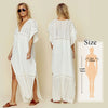 Image of Women Swimsuit Cover Ups Mandarin Sleeve Kaftan Beach Tunic Dress Robe De Plage Solid White Cotton Pareo Beach Cover Up #Q429