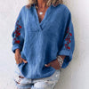 Image of Women V Neck Long Sleeve Blouse Floral Embroidery Tops ZANZEA Autumn Cotton Linen Shirt Femme Robe Work Blusas Chemise Mujer 7