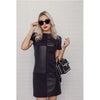 Image of Women Vintage Leather Patchwork Elegant Office Dress Long Sleeve O neck Solid Casual Mini Dress 2019 Winter New Fashion Dress