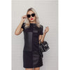 Image of Women Vintage Leather Patchwork Elegant Office Dress Long Sleeve O neck Solid Casual Mini Dress 2019 Winter New Fashion Dress