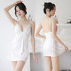 Image of Women White Nightgowns Summer Sexy Nightwear Soft Silk Sleepwear Night Mini Dress Sexy Ladies Lingerie Homewear Satin Sleepdress