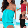 Image of Women's  One-piece Ruffled Swimwear Halter Strapless Swimsuit Sexy Swimsuit Large Size Pure Color Swimwear Beach Swimming Suit