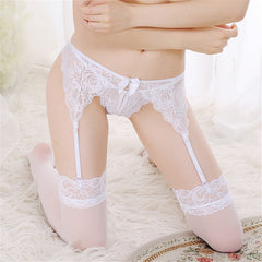 Women's Sexy Bondage Lingerie Sexy Suspender Belt Sheer Lace Wedding Garter Belts for Women Top Thigh Highs Wiht Stocking