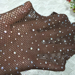 Women's Sexy Fishnet Stockings Open Crotch Mesh Tights Shiny Rhinestone Nylons Stockings Black Erotic Lingerie Collant