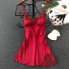 Image of Women's Sexy Lingerie Silk Nightgown Summer Dress Lace Night Dress Sleepwear Babydoll Nightie Satin Homewear Chest Pad Nightwear