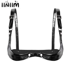 Womens Black Night Clubwear Sexy Open Bras Adjustable Spaghetti Straps Bra Lingerie Wetlook Faux Leather Open Cup Bra Top