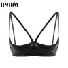Image of Womens Faux Leather Exotic Lingerie Nightwear Open Bras Sheer Sexy Tanks Vest Tops Wire-free Unlined Bra for Night  Party Bras