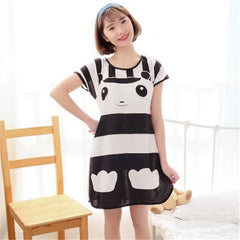 Womens Nightgown Sleep Dress Women Cartoon Round Neck Girls Cute SpongeBob Short  Sleepwear Free Shipping