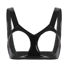 Womens Sexy Lingerie Wetlook Open Cups Bra for Women Clubwewar Faux Leather Bra Underwear Vest Tank Crop Tops Sleeveless Bra