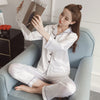 Image of Womens Silk Satin Pajamas Pyjamas Set Long Sleeve Sleepwear Pijama Pajamas Suit Female Sleep Two Piece Set Loungewear Plus Size