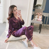 Image of Womens Silk Satin Pajamas Pyjamas Set Long Sleeve Sleepwear Pijama Pajamas Suit Female Sleep Two Piece Set Loungewear Plus Size