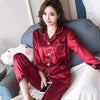 Image of Womens Silk Satin Pajamas Pyjamas Set Long Sleeve Sleepwear Pijama Pajamas Suit Female Sleep Two Piece Set Loungewear Plus Size