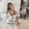 Image of Womens Silk Satin Pajamas Pyjamas Set Long Sleeve Sleepwear Pijama Pajamas Suit Female Sleep Two Piece Set Loungewear Plus Size