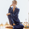 Image of Womens Silk Satin Pajamas Pyjamas Set Long Sleeve Sleepwear Pijama Pajamas Suit Female Sleep Two Piece Set Loungewear Plus Size