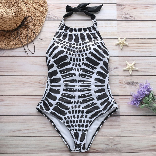 XXL Large Size Swimwear One Piece Swimsuit Women 2018 High Nick Monokini Bandage Bathing Suit Halter Bodysuit Bather Beachwear
