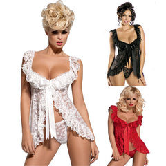 YM 2019 White Black Red Plus Size Clothes For Women 5xl 6xl Lace Sexy Lingerie Babydoll Front Open Nighty Chemise Sleepwear