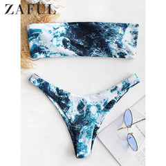 ZAFUL Abstract Bandeau Bikini Set Women Sexy Padded Swimsuit Beach Bathing Suit Brazilian Swimwear Biquinis Maillot De Bain