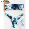 Image of ZAFUL Abstract Bandeau Bikini Set Women Sexy Padded Swimsuit Beach Bathing Suit Brazilian Swimwear Biquinis Maillot De Bain